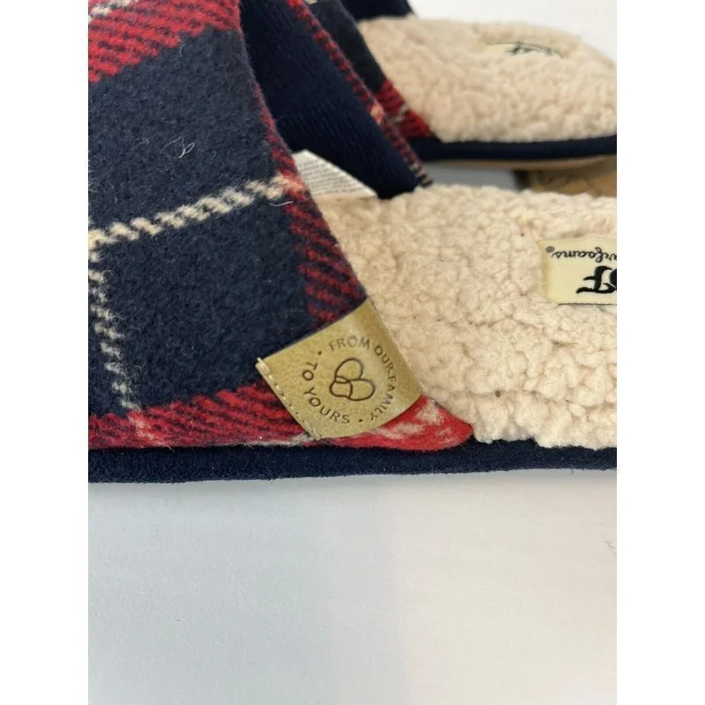 Dearfoams Papa Bear Mens Size 7/8‎ plaid slippers Small Memory Foam